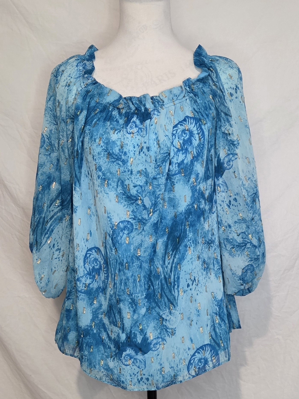 *NWT* White House Black Market Blue Watercolor Peasant Blouse